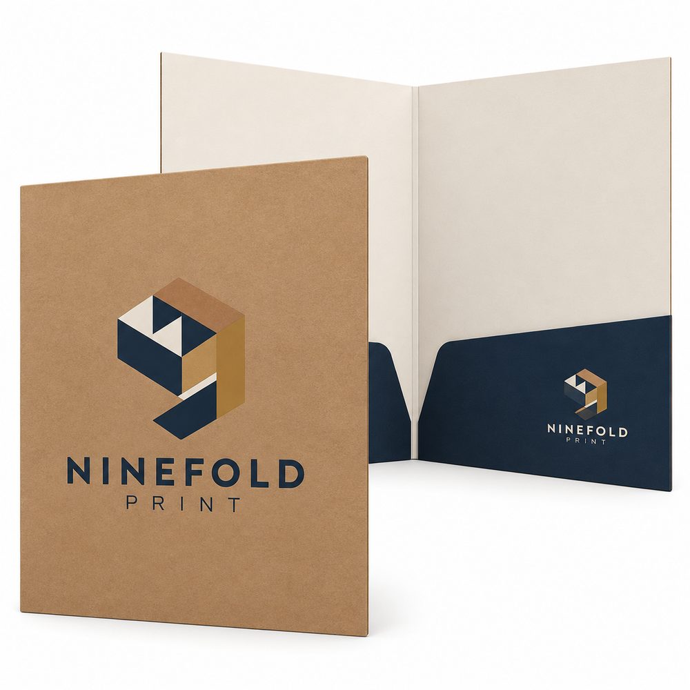 Presentation folder printed in four colour process on kraft board
