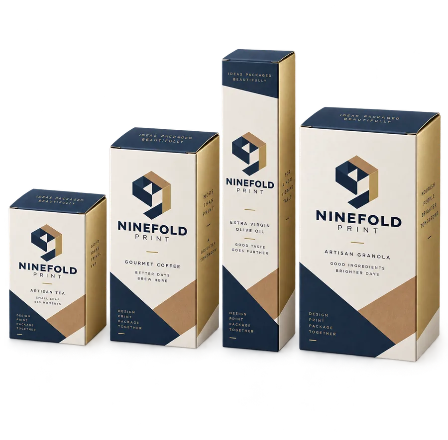 Illustration of four folding cartons in different sizes